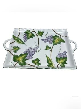 Andrea by Sadek Grape Vine Ceramic Serving Tray Hand Painted Rectangular Platter